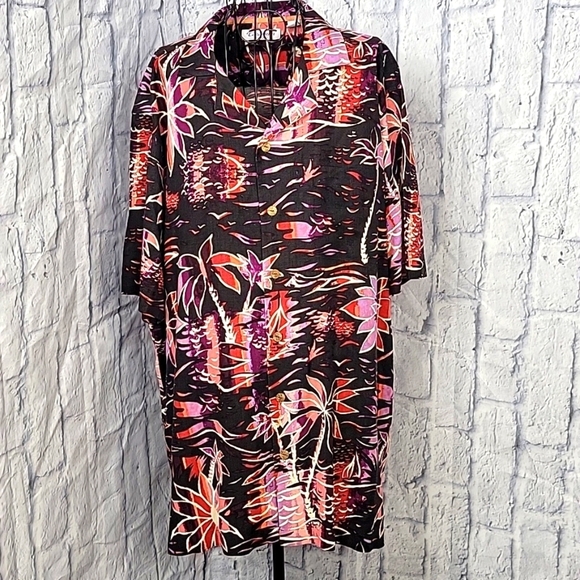 CARIBBEAN Silk Blend Pink‎ and Black Floral Button Up Men's Hawaiian Shirt XL - Picture 1 of 10